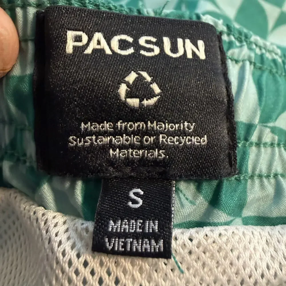 PacSun Green Geometric Swim Trunks Mens Small Volley Shorts